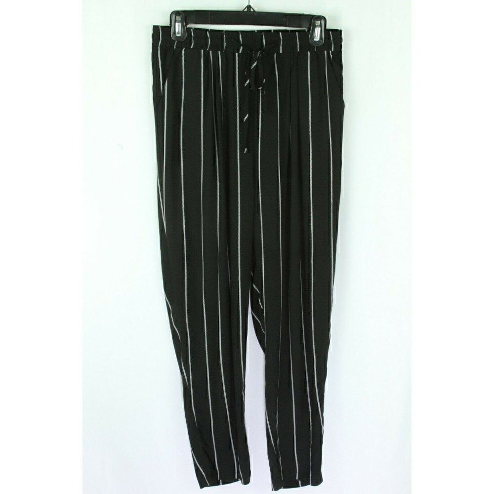 Pretty Little Thing Pants Pull On Elastic Waist Striped Black White Womens 6